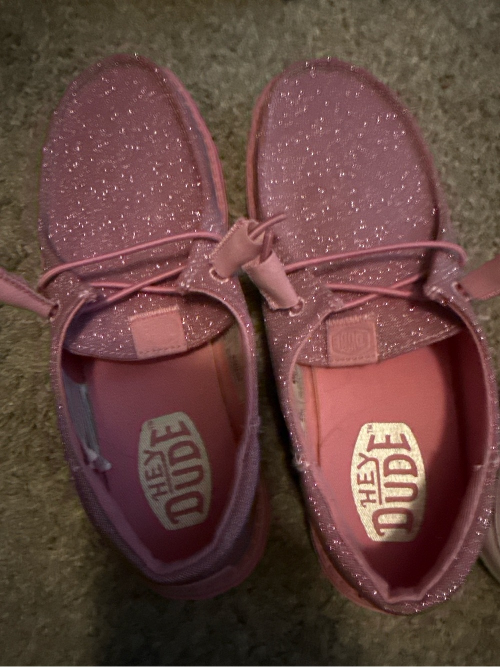 Hey Dude Wendy Sparkling Pink Glitter — size 7